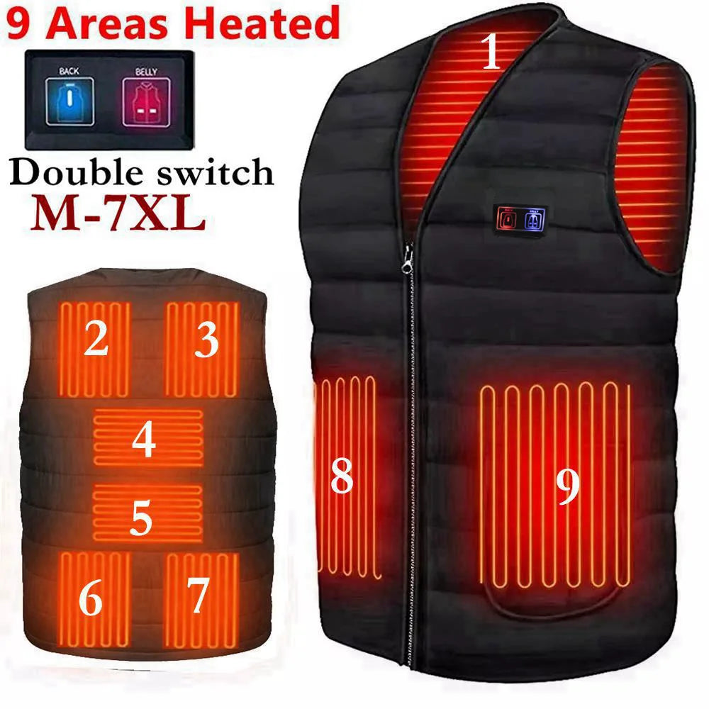 Chaleco de algodón con calefacción inteligente para hombre, chaleco con cuello en V con 9 áreas, chaqueta cálida térmica Flexible para exteriores para mujer, M-7XL