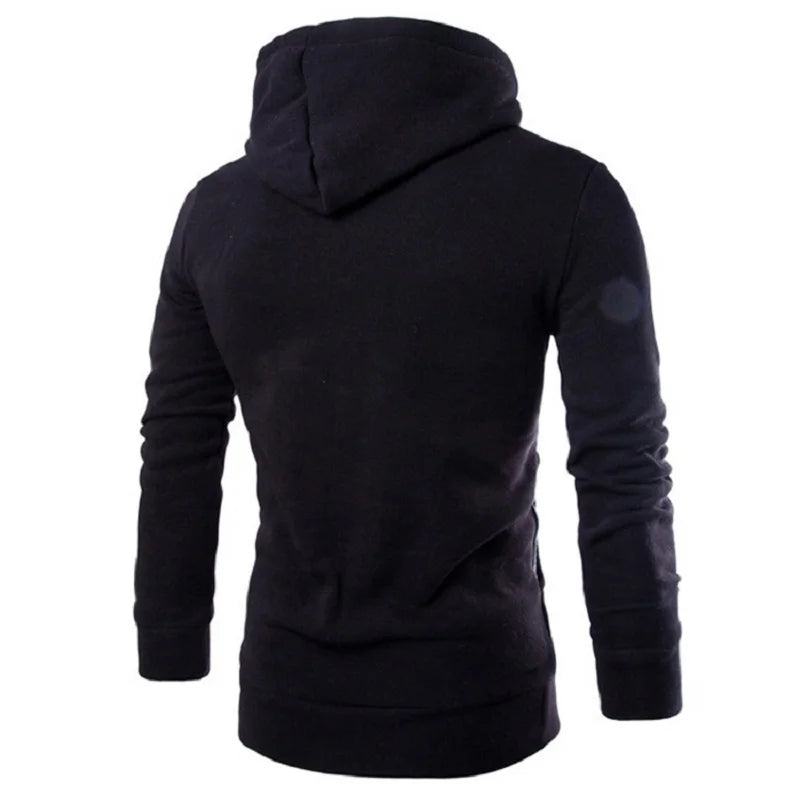 Sudadera con capucha de manga larga para hombre, suéter con cremallera, cuello alto, chaqueta superior, abrigo, color negro