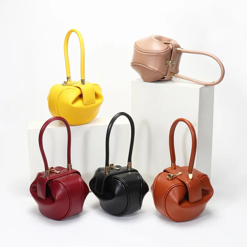 Bolso de mano con bola redonda para mujer, bolso de bolos de diseñador de marca, Mini bolsos de hombro de cuero PU, bolso de lujo para mujer, bolso para axila a la moda