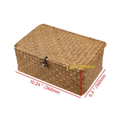 Caja de almacenamiento de escritorio Rectangular, cesta tejida a mano, cesta de mimbre de ratán para artículos diversos, contenedor de ropa, organizador de escritorio