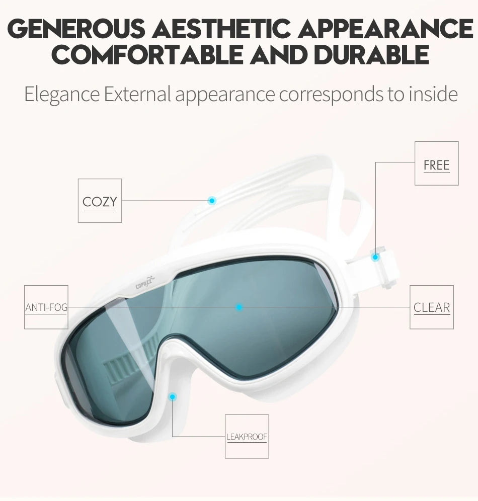 COPOZZ 2025 Gafas de natación antivaho Lente de forma completa Protección UV con marco grande de silicona Gafas de natación para hombres y mujeres
