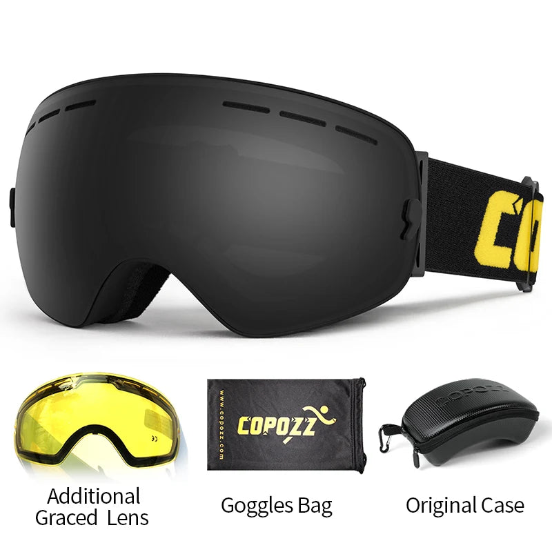 Marca COPOZZ, gafas de esquí profesionales, lentes de doble capa, antiniebla UV400, gafas de esquí grandes, esquí, Snowboard, hombres y mujeres, gafas de nieve