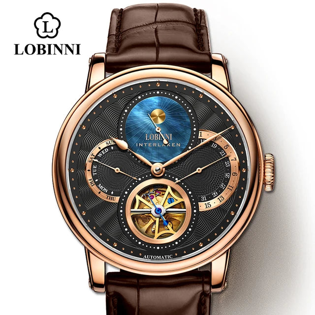 LOBINNI, relojes automáticos para hombre, reloj de lujo para hombre, relojes de pulsera mecánicos con esqueleto, reloj suizo con espejo de zafiro resistente al agua