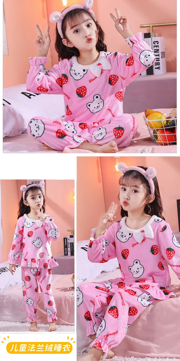 Conjuntos de pijamas de franela para niños, ropa de dormir para niños, traje de Ropa para Niñas, traje de felpa para niños pequeños, ropa de casa informal para niños, Otoño e Invierno