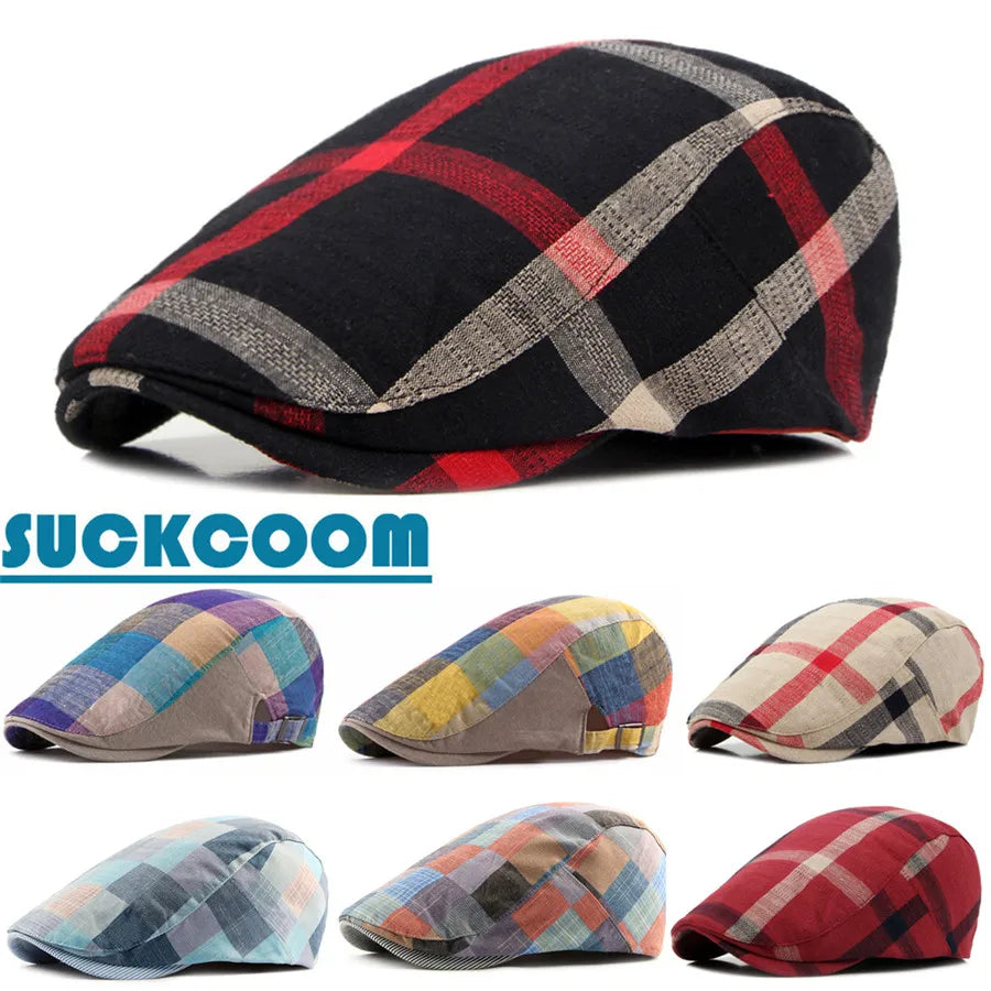 Boinas a cuadros de estilo clásico Englad para hombre y mujer, gorras deportivas informales Unisex, sombreros de algodón, Boina Casquette, gorra plana, gorra de pintor