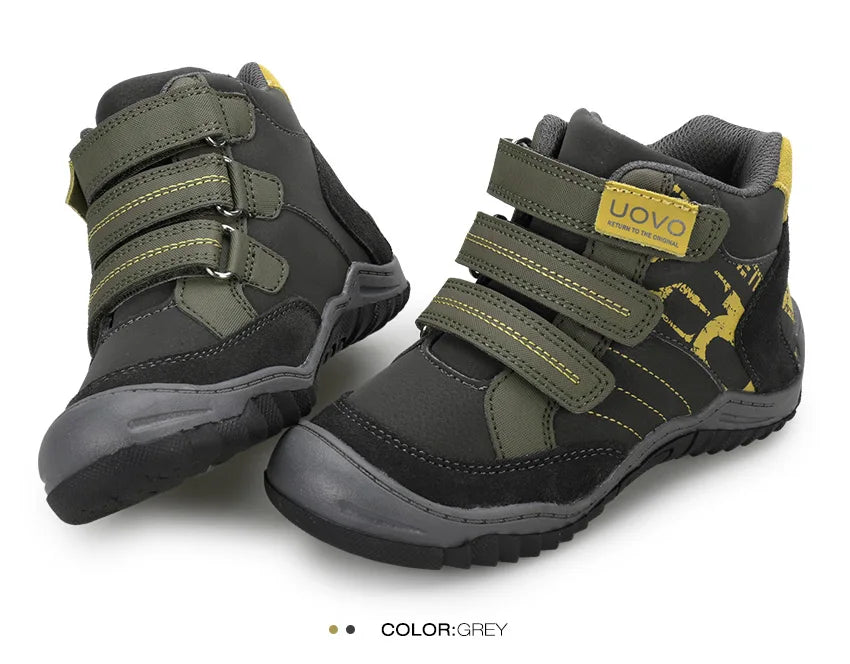 UOVO, recién llegado, zapatos escolares a media pantorrilla para niños, senderismo, moda deportiva, zapatillas informales para niños al aire libre, talla de zapatillas # 26-36