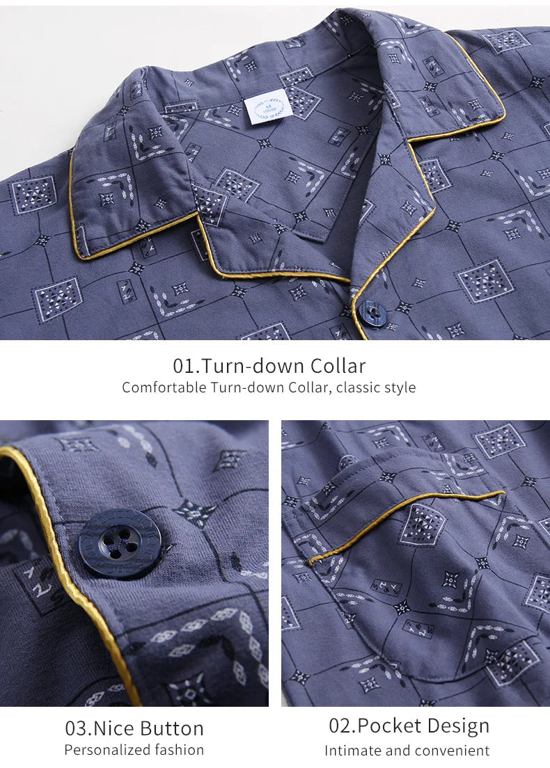 Pijamas de algodón 100% de Invierno para Hombre, ropa de dormir azul, Pijama cálido para Hombre, Pijamas de algodón para Hombre, Pijamas a cuadros de algodón de talla grande