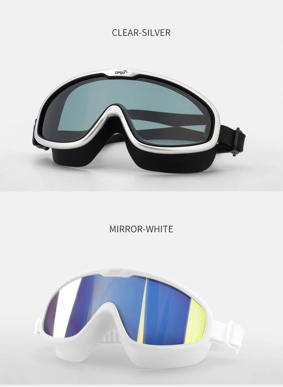 COPOZZ 2025 Gafas de natación antivaho Lente de forma completa Protección UV con marco grande de silicona Gafas de natación para hombres y mujeres