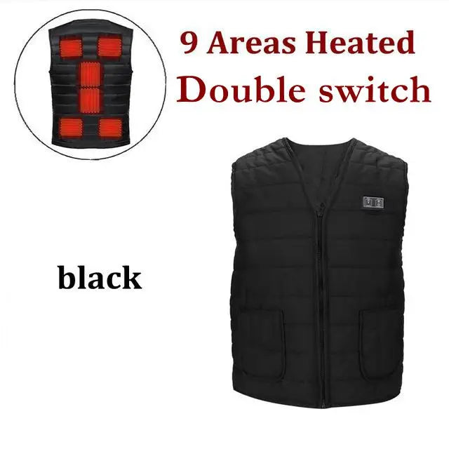 Chaleco de algodón con calefacción inteligente para hombre, chaleco con cuello en V con 9 áreas, chaqueta cálida térmica Flexible para exteriores para mujer, M-7XL