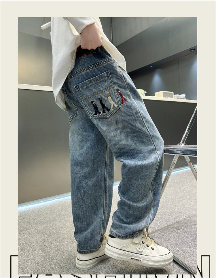 Pantalones vaqueros de Color puro para niños adolescentes, ropa para bebés, pantalones clásicos, ropa vaquera para niños, pantalones largos, pantalones casuales para niños de 4 a 12 años