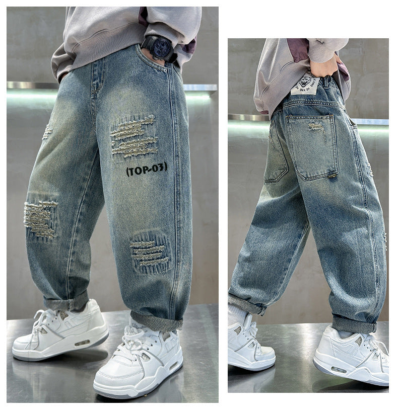 Pantalones vaqueros de Color puro para niños adolescentes, ropa para bebés, pantalones clásicos, ropa vaquera para niños, pantalones largos, pantalones casuales para niños de 4 a 12 años