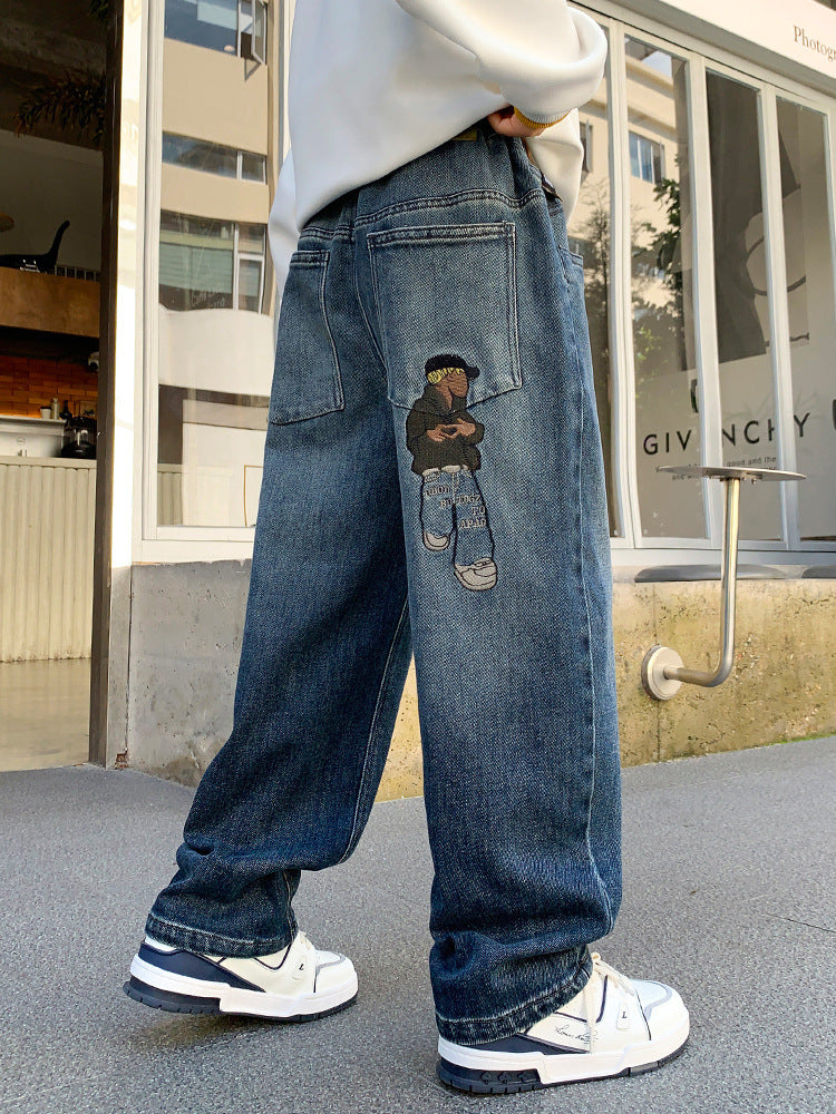 Pantalones vaqueros de Color puro para niños adolescentes, ropa para bebés, pantalones clásicos, ropa vaquera para niños, pantalones largos, pantalones casuales para niños de 4 a 12 años