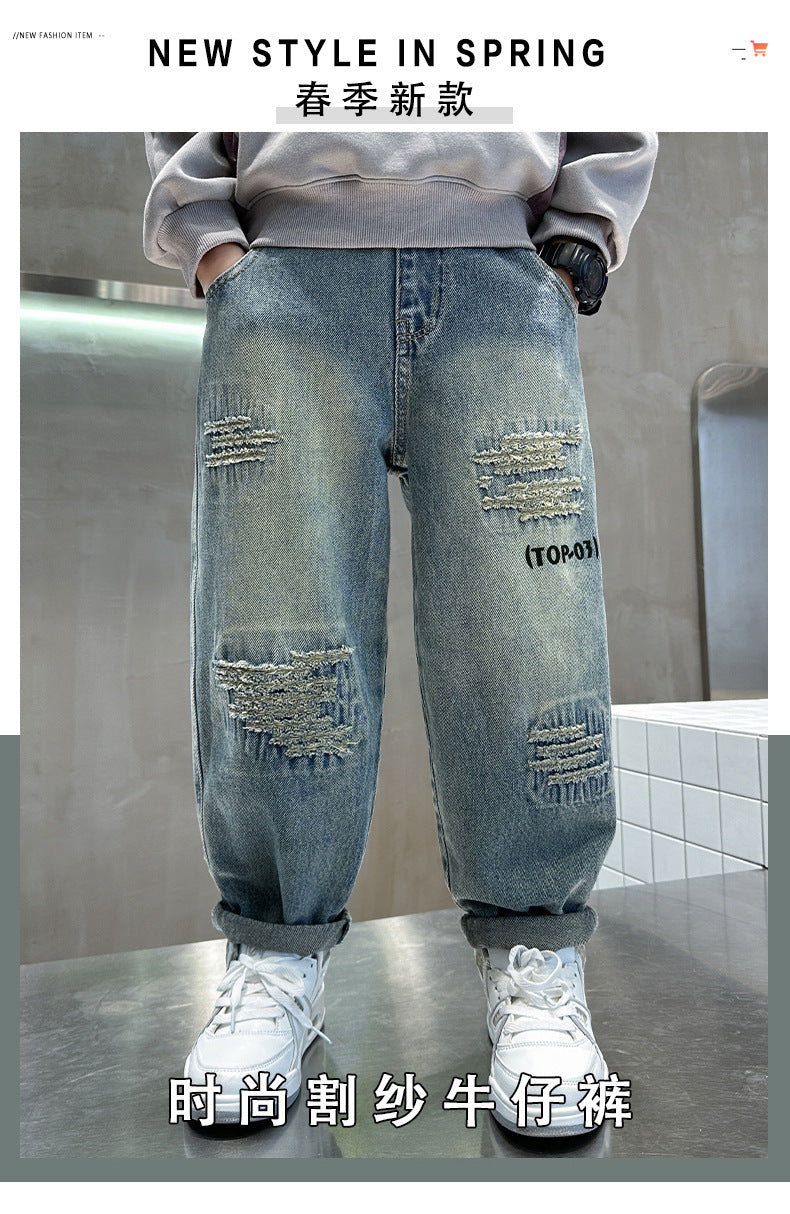 Pantalones vaqueros de Color puro para niños adolescentes, ropa para bebés, pantalones clásicos, ropa vaquera para niños, pantalones largos, pantalones casuales para niños de 4 a 12 años