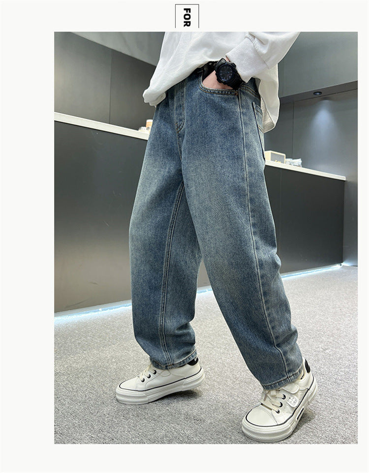 Pantalones vaqueros de Color puro para niños adolescentes, ropa para bebés, pantalones clásicos, ropa vaquera para niños, pantalones largos, pantalones casuales para niños de 4 a 12 años