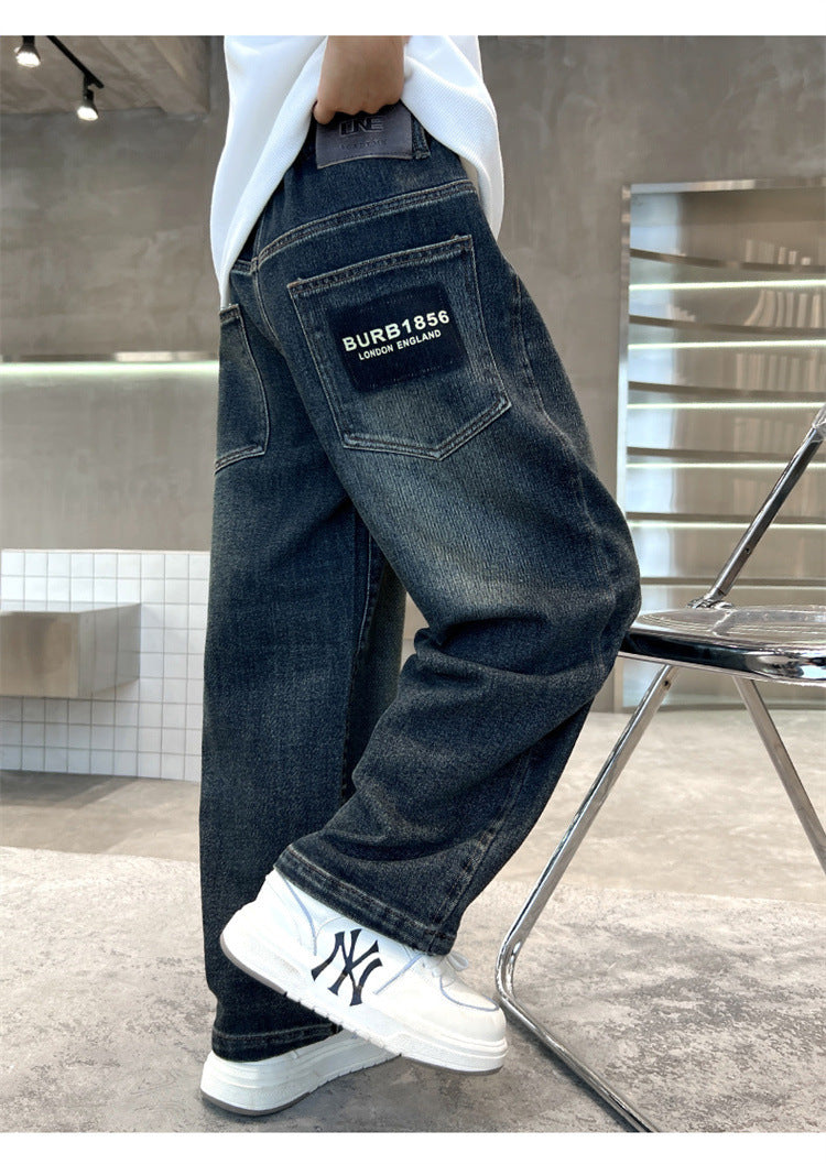 Pantalones vaqueros de Color puro para niños adolescentes, ropa para bebés, pantalones clásicos, ropa vaquera para niños, pantalones largos, pantalones casuales para niños de 4 a 12 años