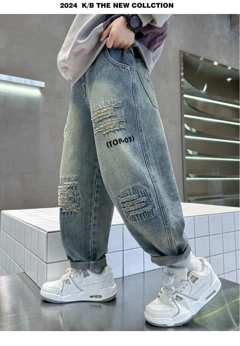 Pantalones vaqueros de Color puro para niños adolescentes, ropa para bebés, pantalones clásicos, ropa vaquera para niños, pantalones largos, pantalones casuales para niños de 4 a 12 años