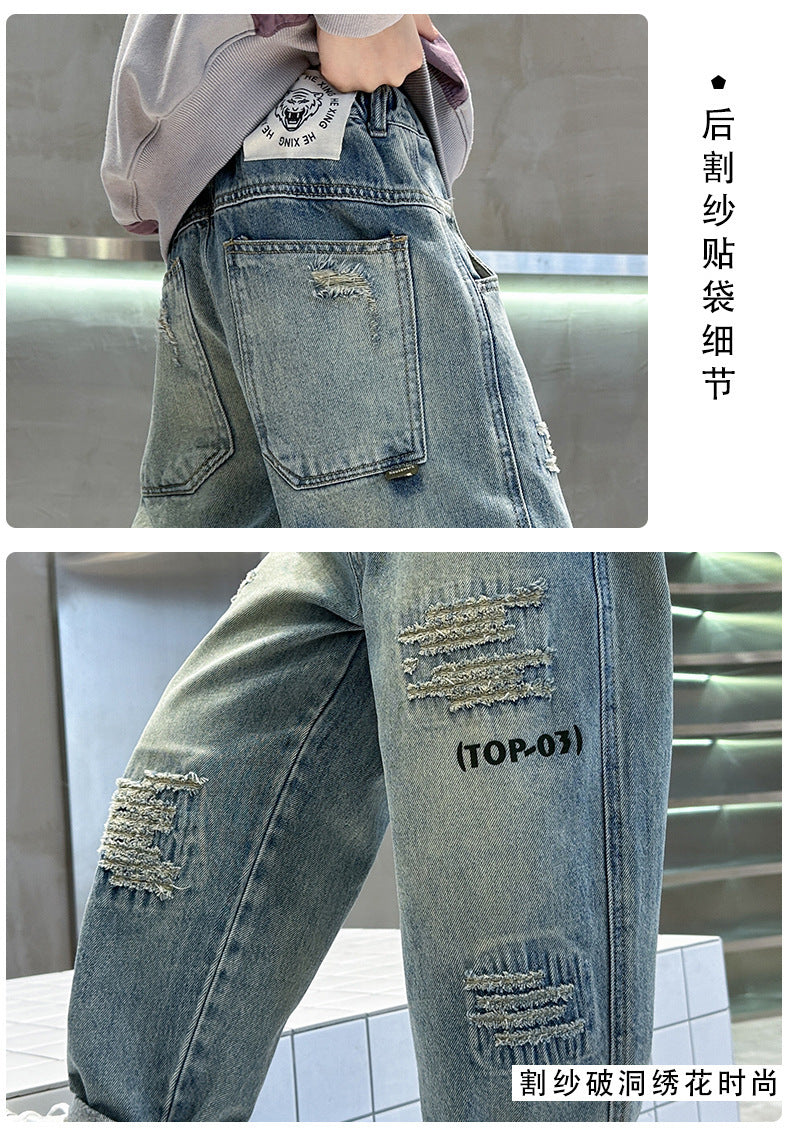 Pantalones vaqueros de Color puro para niños adolescentes, ropa para bebés, pantalones clásicos, ropa vaquera para niños, pantalones largos, pantalones casuales para niños de 4 a 12 años