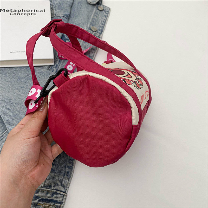 Bolso de hombro de lona de punto para mujer, bolso cruzado informal con oso de fresa de dibujos animados, desplazamientos diarios