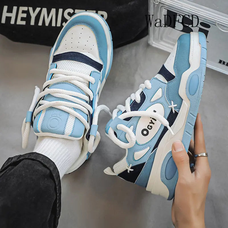 Zapatillas de deporte gruesas para hombre, zapatos de suela suave para correr, informales, de cuero de microfibra, transpirables, con plataforma aumentada de altura