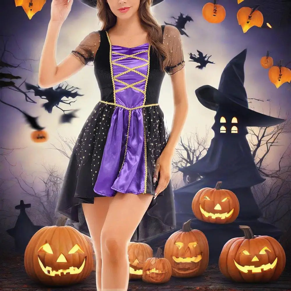 Disfraz de Halloween para mujer adulta, vestido de Reina, bruja mágica, demonio de Pascua, vampiro, novia, bruja de la muerte, disfraces de Cosplay, vestido de corte Retro