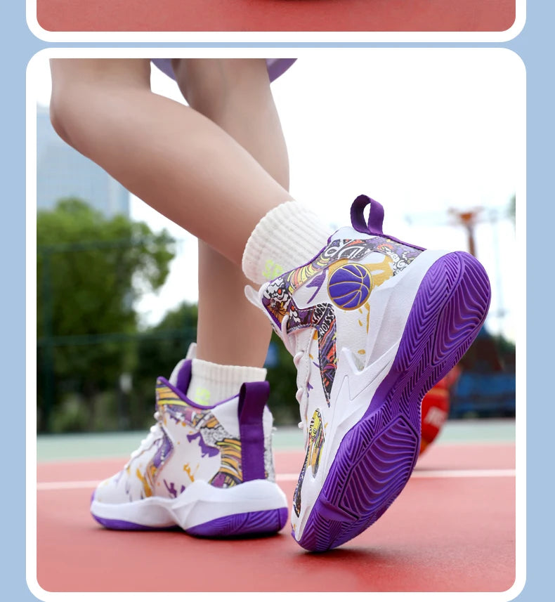 Zapatillas de baloncesto de moda para niños, zapatillas altas, zapatillas deportivas informales para niños, zapatillas de gimnasio antideslizantes con protección en el tobillo para niños