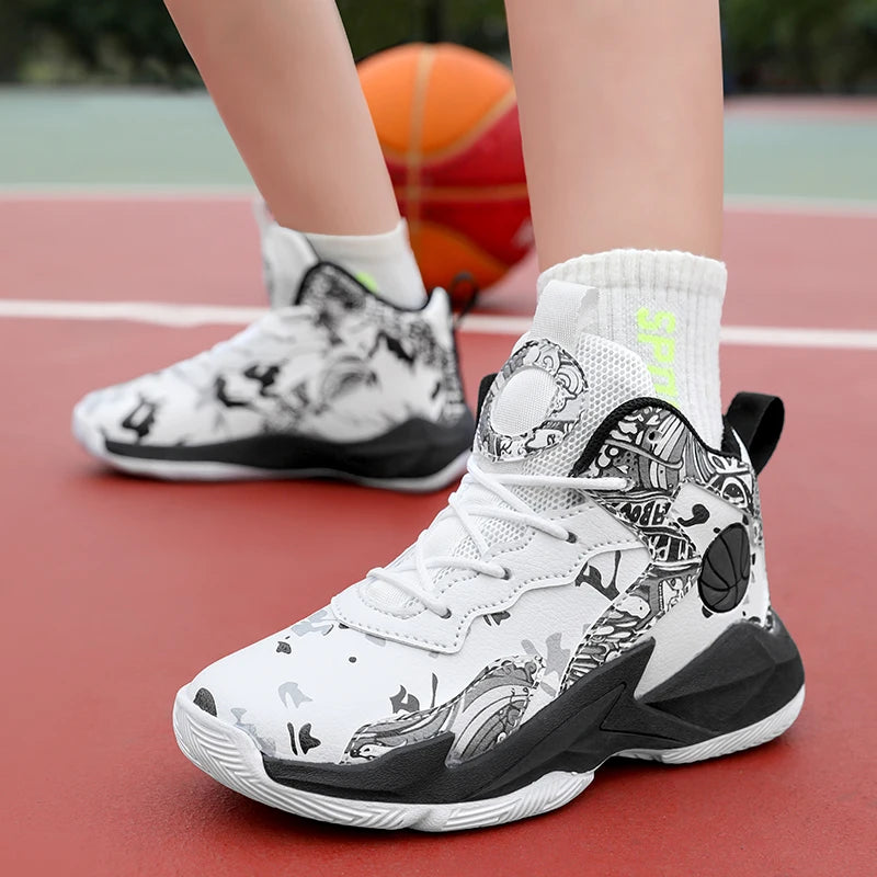 Zapatillas de baloncesto de moda para niños, zapatillas altas, zapatillas deportivas informales para niños, zapatillas de gimnasio antideslizantes con protección en el tobillo para niños