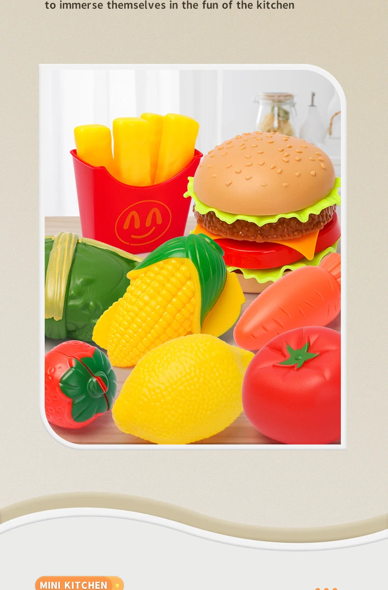 Juego de utensilios de cocina para niños, accesorios de cocina, ollas de madera y acero inoxidable con comida, regalo para niños