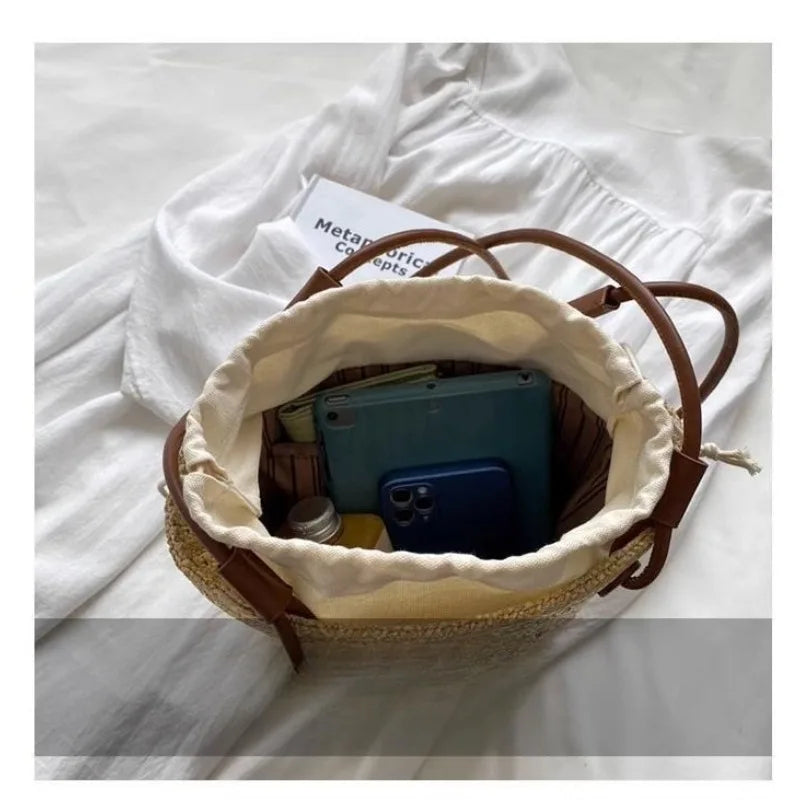 Bolso de hombro Retro a la moda, bolso de mano para mujer, bolso de diseñador de marca de lujo, bandolera de hombro de paja para mujer, bolsos de playa elegantes para mujer