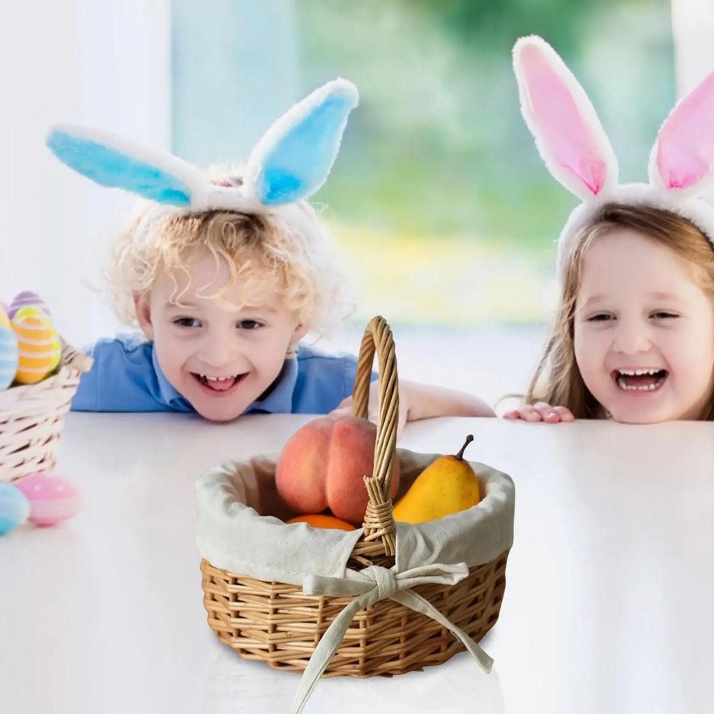 Cesta tejida con asa, cesta decorativa para almacenamiento de Pascua, elegantes cestas para alimentos con forro de tela para frutas, flores y juguetes