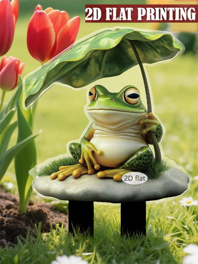 1 linda decoración de jardín al aire libre de rana, diseñada con un impermeable amarillo y un paraguas verde, decoración exterior multifuncional,