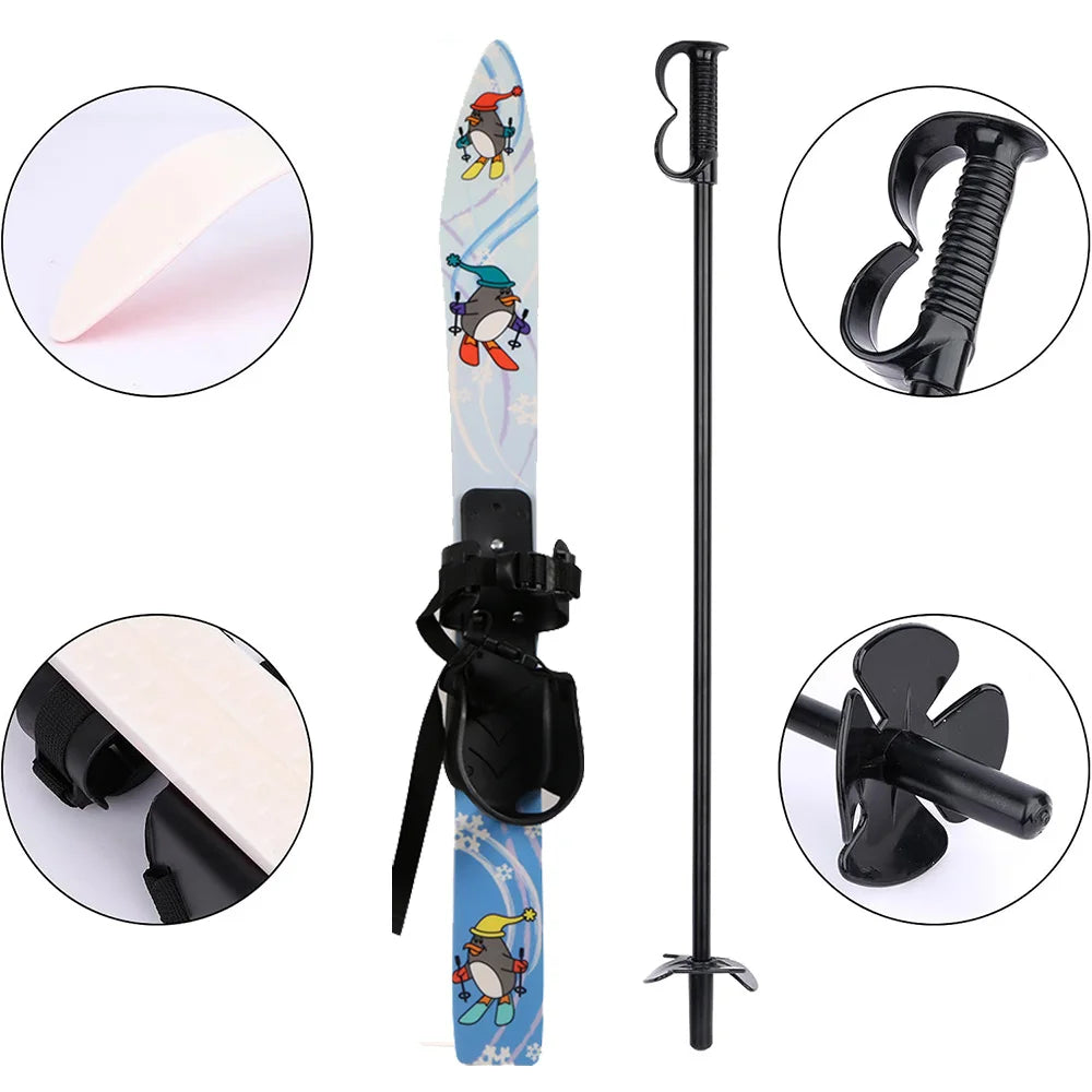 Esquís y postes de nieve para principiantes con fijaciones, tablas de esquí de baja resistencia para niños de 2 a 8 años, resistentes y seguros, equipo de esquí