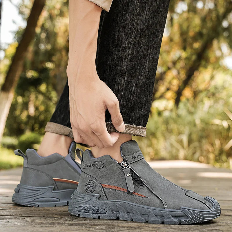 Botas de plataforma de diseñador de moda para hombre, zapatos de trabajo informales con cremallera para exteriores, antideslizantes, resistentes al desgaste, nuevo estilo, 2025