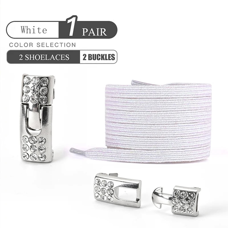 1 par de cordones sin cordones para zapatos, hebilla de diamante, cordones elásticos de encaje, luz de perlas, moda colorida sin corbatas, cordones, zapatillas para niños y adultos