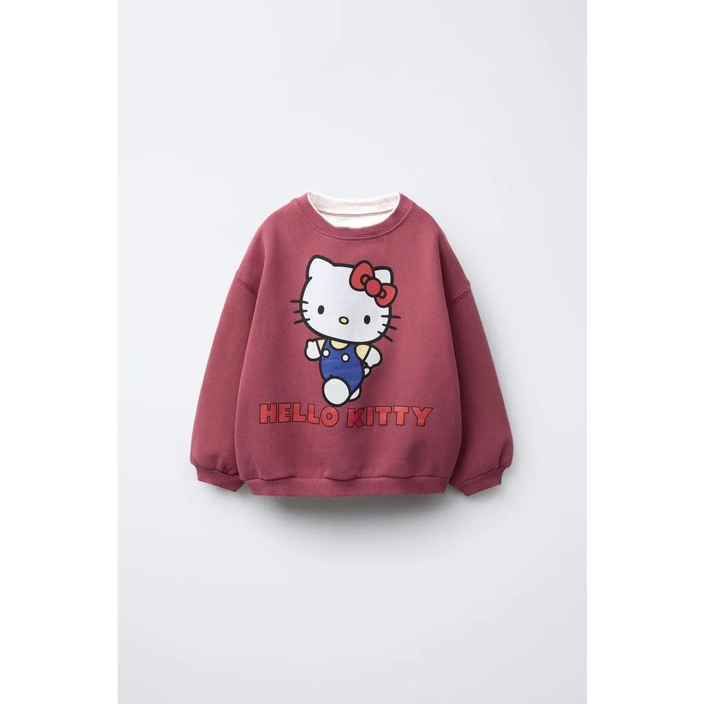 Ropa De Otoño Para Niñas, Ropa Deportiva Para Niños Con Cuello Redondo Estampado De Sanrio Hello Kitty