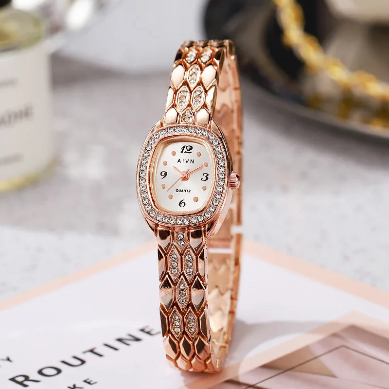 2026 nuevo reloj de cuarzo Retro para mujer, exquisito reloj de pulsera con forma de barril de vino con tachuelas de diamantes, Relojes de pulsera Dropshipping