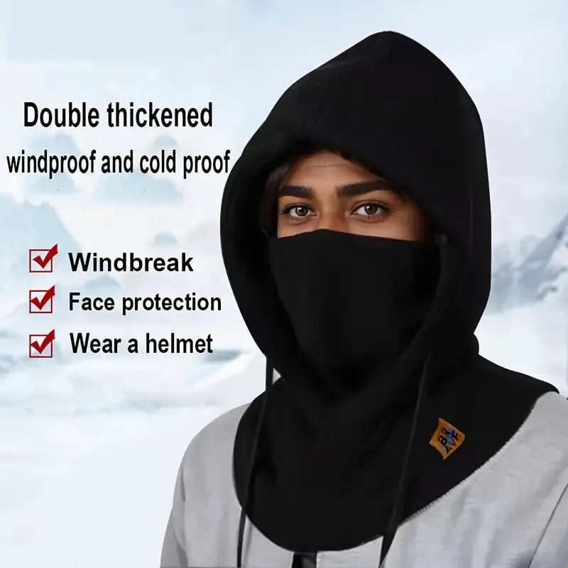 Pasamontañas de invierno unisex con capucha de punto, máscara a prueba de viento con cordón, gorro de motociclismo, gorro de punto cálido para clima frío