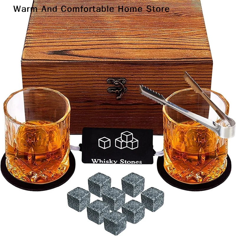 Regalo del Día del Padre para Hombres, Juego de Vasos con Piedras para Whisky, Bloque de Granito para Whisky en Caja de Madera, Regalo para Papá o Esposo