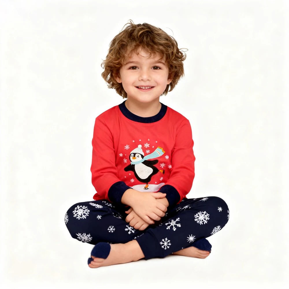 Pijamas de Navidad para niños y niñas, conjuntos de manga larga, ropa de dormir de pingüino y muñeco de nieve para bebés, Pijamas para niños con motivos de copo de nieve