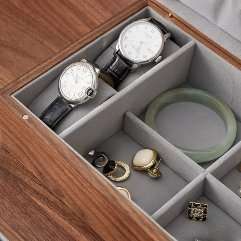 Caja de joyería de madera maciza, caja de joyería de gran capacidad, exquisitas cajas de joyería, collar, pendientes, anillos, pulsera, cajas de joyería