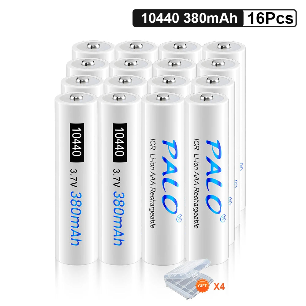 PALO 3,7 V 10440 batería 380mAh botón superior 10440 batería de litio recargable AAA baterías de iones de litio recargables con caja AAA
