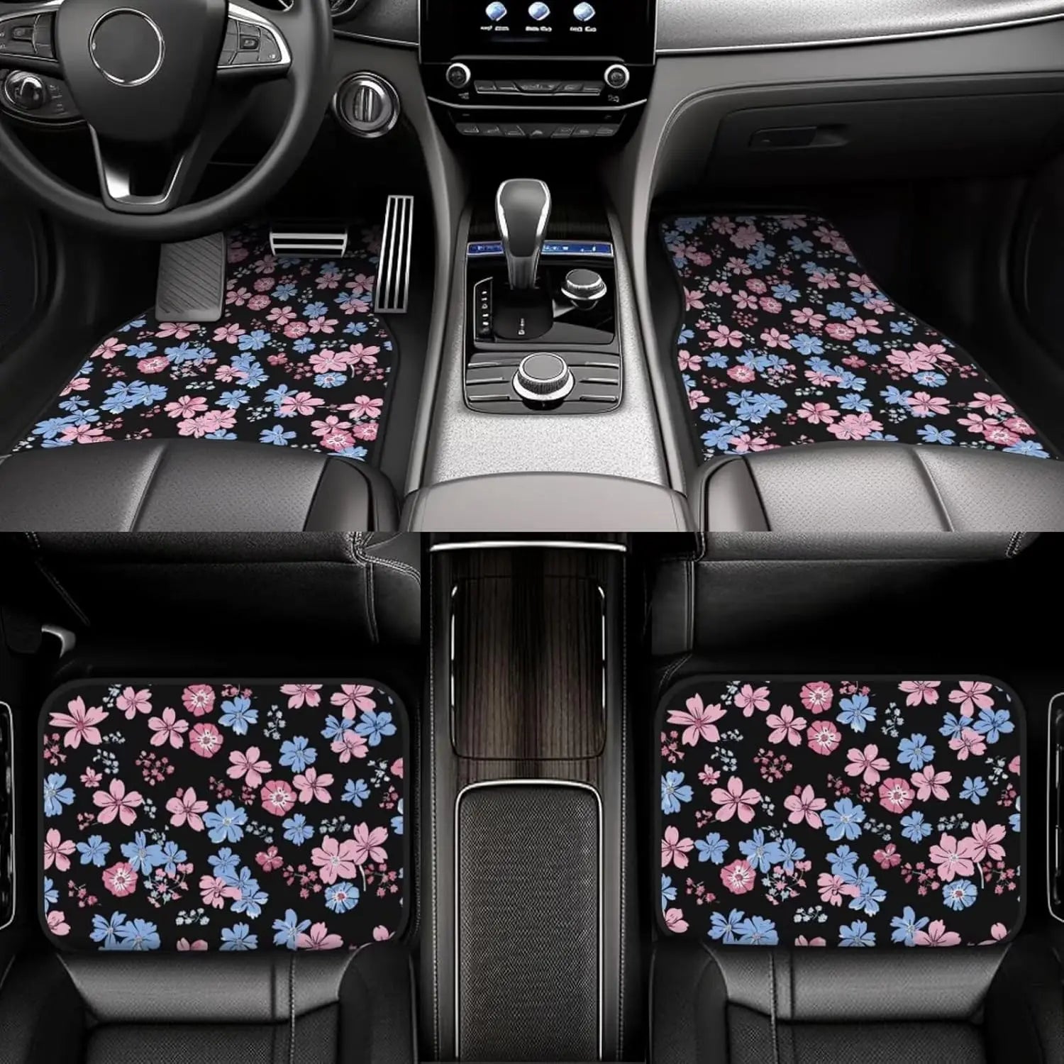 Alfombrillas para el suelo del coche con estampado Floral, bonitas alfombras para el suelo del asiento trasero delantero con flores, juego completo de accesorios para Interior de coche, regalo de decoración