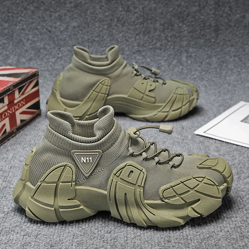 Zapatillas de deporte informales de talla grande 45, zapatos deportivos con suela de pulpo de diseñador para hombre, zapatos de gimnasio con plataforma aumentada de altura de tela de cuero de moda