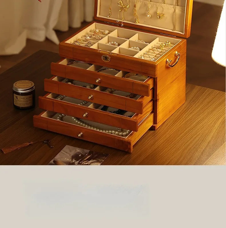 Caja de almacenamiento de joyería de madera de nogal, cajas de mano para pulseras y pendientes, estuche de exposición para collares, organizador grande, Estuches para joyería