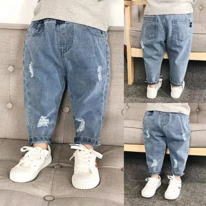 Pantalones vaqueros informales rasgados para niños, ropa de otoño para niñas pequeñas, pantalones bombachos holgados para bebés de 2, 3, 4 y 5 años