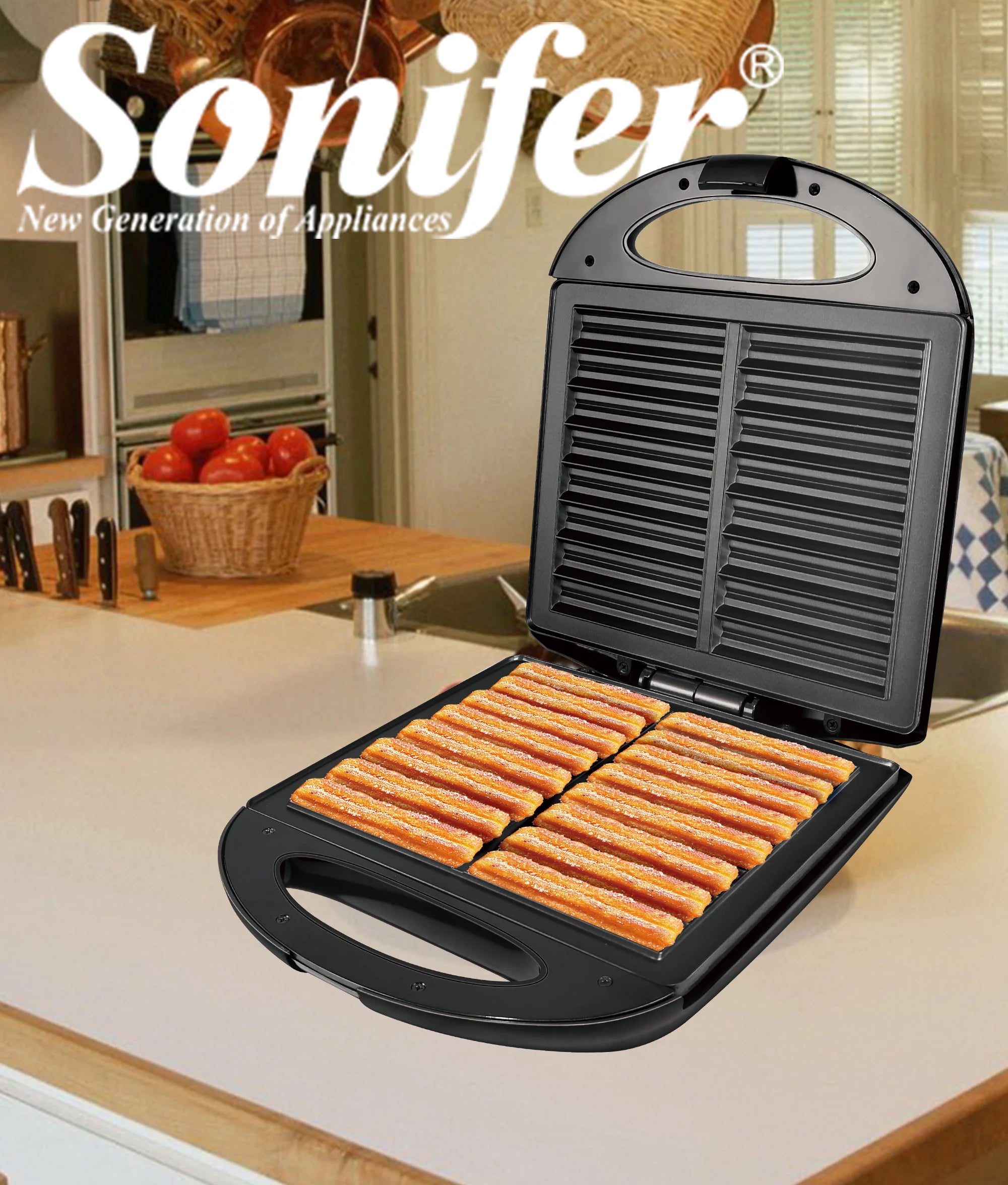 Sonifer-sandwichera eléctrica de 1400W, electrodomésticos de cocina para desayuno, máquina de gofres, sartén de hierro antiadherente, España