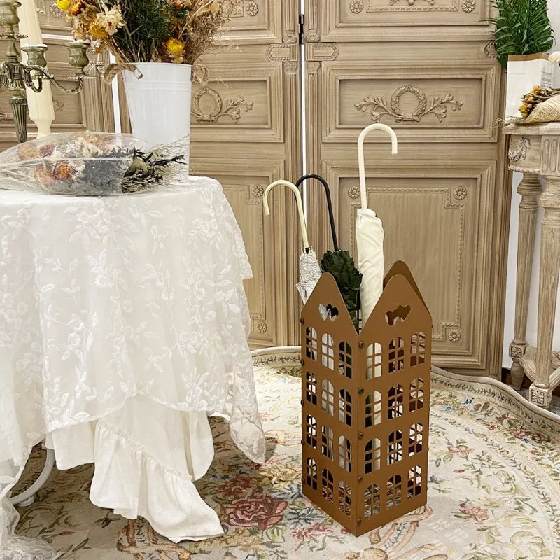 Cubo de Metal para paraguas, soporte moderno para paraguas, cesta para paraguas hueca de entrada elegante, cajas de almacenamiento para paraguas de negocios para interiores