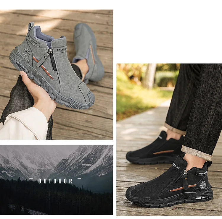 Botas de plataforma de diseñador de moda para hombre, zapatos de trabajo informales con cremallera para exteriores, antideslizantes, resistentes al desgaste, nuevo estilo, 2025