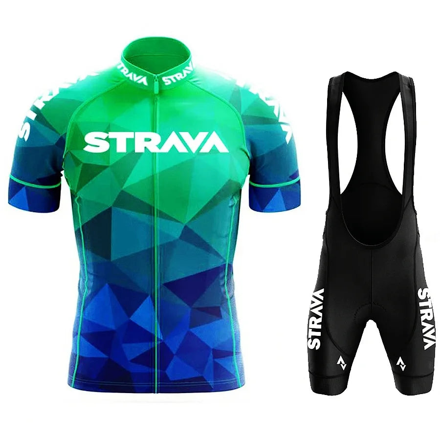 Strava-Conjunto de ciclismo para hombre, pantalones cortos para bicicleta, conjunto deportivo para bicicleta de carretera, Jersey para ciclismo de montaña, ropa transpirable de verano, uniforme profesional
