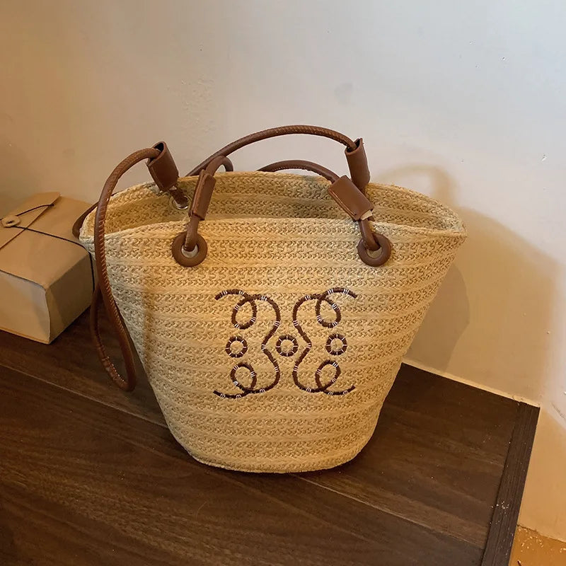 Bolso de hombro Retro a la moda, bolso de mano para mujer, bolso de diseñador de marca de lujo, bandolera de hombro de paja para mujer, bolsos de playa elegantes para mujer
