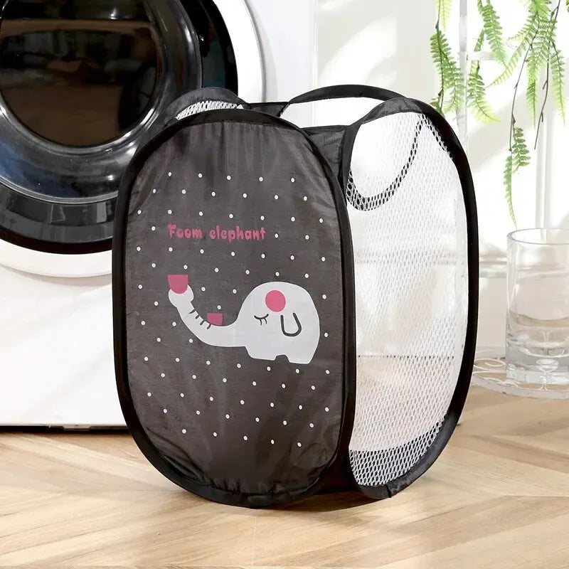 Cesta de lavandería plegable con estampado de dibujos animados, cesto de ropa sucia de malla de nailon, contenedor de almacenamiento, tela moderna Simple para organización del hogar